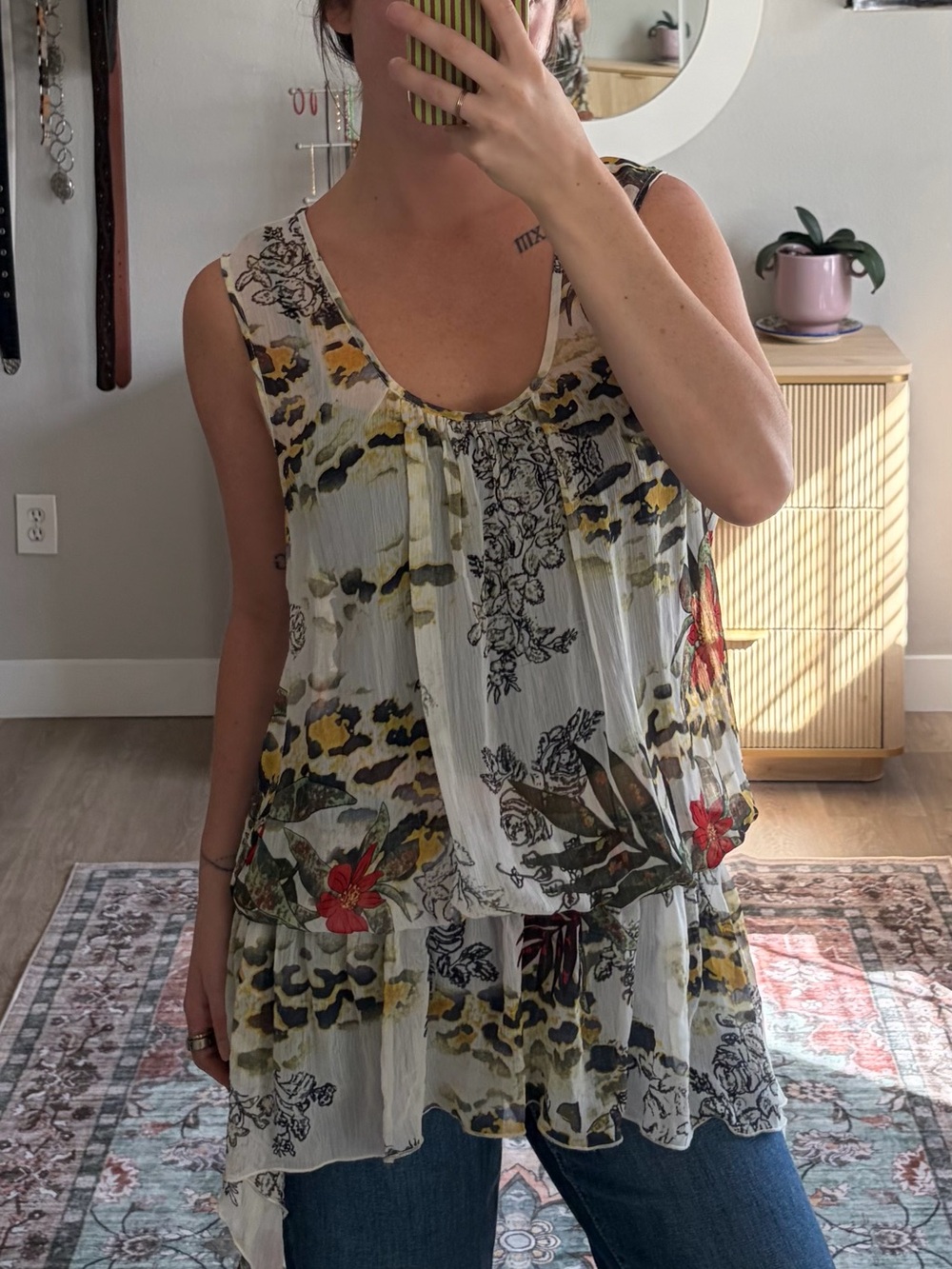 Mushka Sienna Rose Y2K Floral Animal Print Tunic Top XL